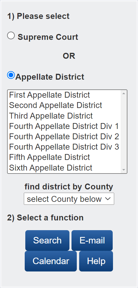 California Courts Website - Appellate Courts Case Information - Search - Appellate Case Search - Web UI Screenshot - Form